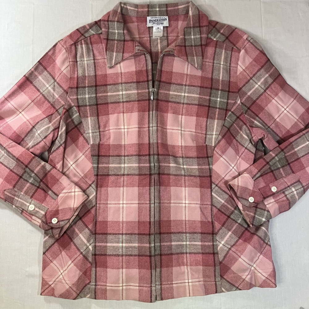 Pendleton Weaving for Life Pink Plaid 100% Virgin Wool Zip Shirt Jacket 1X Plus